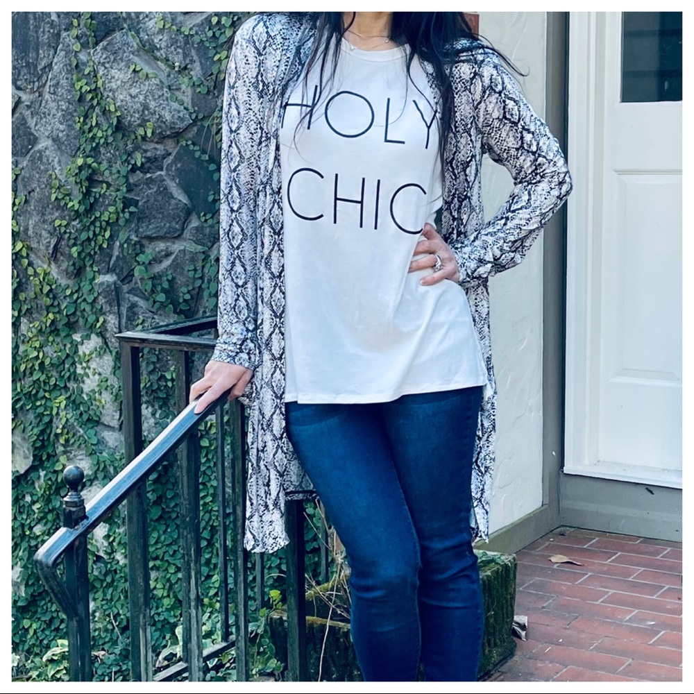Snakeskin print side pockets open chic cardigan - Picture 2 of 3